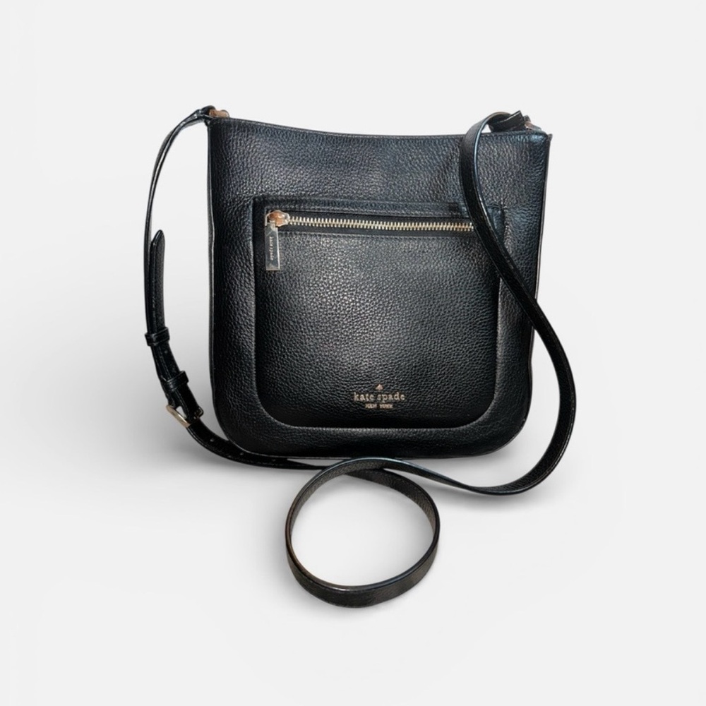 kate spade Black Pebbled Leather Crossbody with Front Zip Pocket